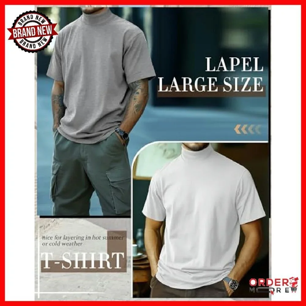Men's Big Tall Turtleneck Shirt 3 Pack Cotton Mock Neck Undershirt